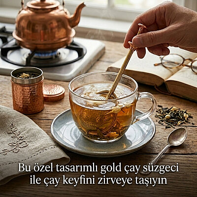 Gold Renkli Paslanmaz Çelik Pratik Çay Süzgeci - 4
