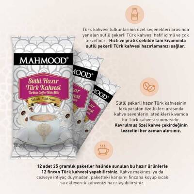 Mahmood Coffee Hazır Türk Kahvesi Sütlü Şekerli 25 g x 12 adet - 4