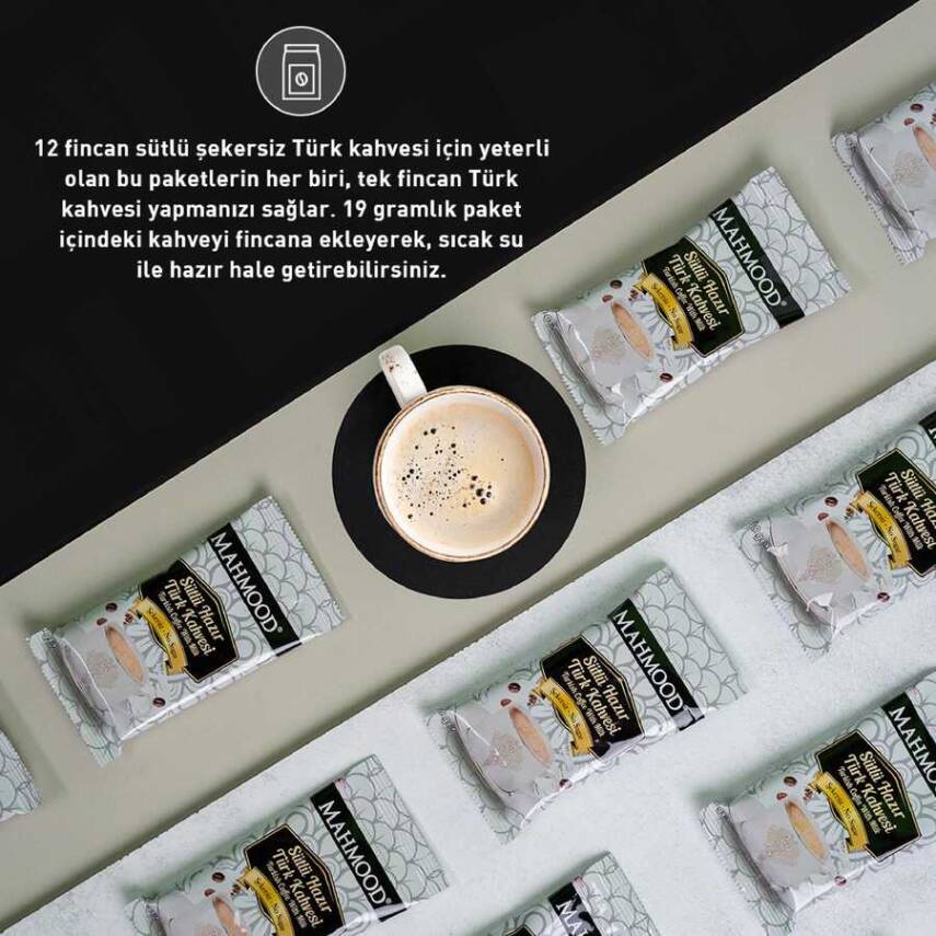 Mahmood Coffee Hazır Türk Kahvesi Sütlü Şekersiz 19 g x12 adet - 5