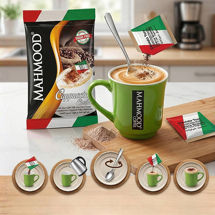 Mahmood Coffee Klasik Choco Granüllü Şekersiz Cappuccino 20 Adet x 13,7 G - 3