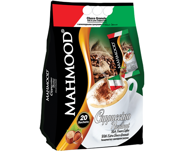 Пакет с 20 пакетиками кофе Cappuccino с шокогранулами и ароматом лесного ореха 