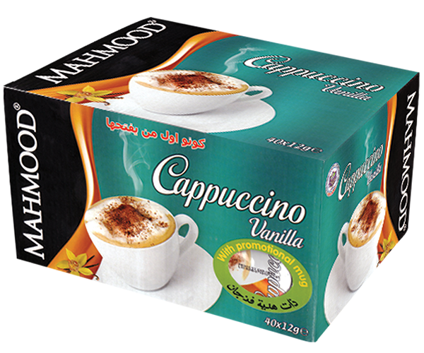 Коробка с 40 пакетиками Cappuccino с ароматом ванили и чашкой в подарок 