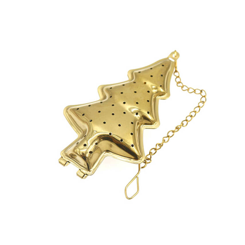 Yılbaşı Ağacı Tasarımlı Gold Paslanmaz Çelik Çay Süzgeci - 1